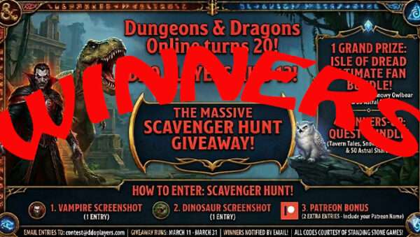DDO Players Isle of Dread Ultimate Bundle The Scavenger Hunt Giveaway Winners!